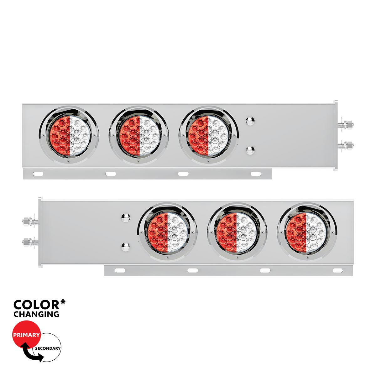 2" Bolt Pattern SS Spring Loaded Light Bar With 6X Double Fury 19 LED Lights & Visors-Red & White LED (Pair) - Thumbnail 7