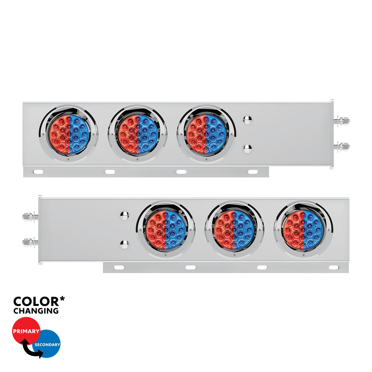 2.5" Bolt Pattern SS Spring Loaded Light Bar With 6X Double Fury 19 LED Lights & Visors-Red & Blue(Pair) - Thumbnail 7