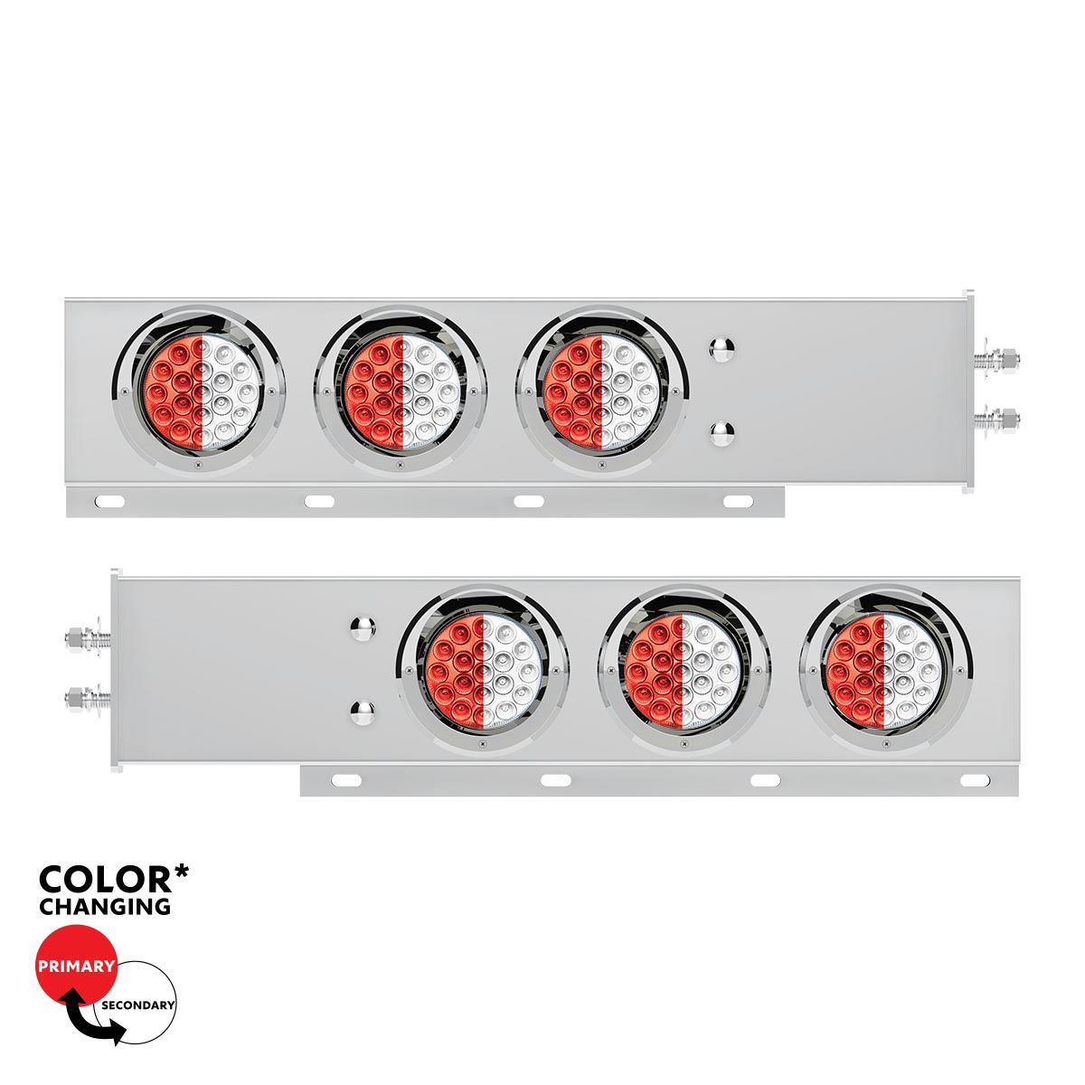 2.5" Bolt Pattern SS Spring Loaded Light Bar With 6X Double Fury 19 LED Lights & Visors-Red & White(Pair)