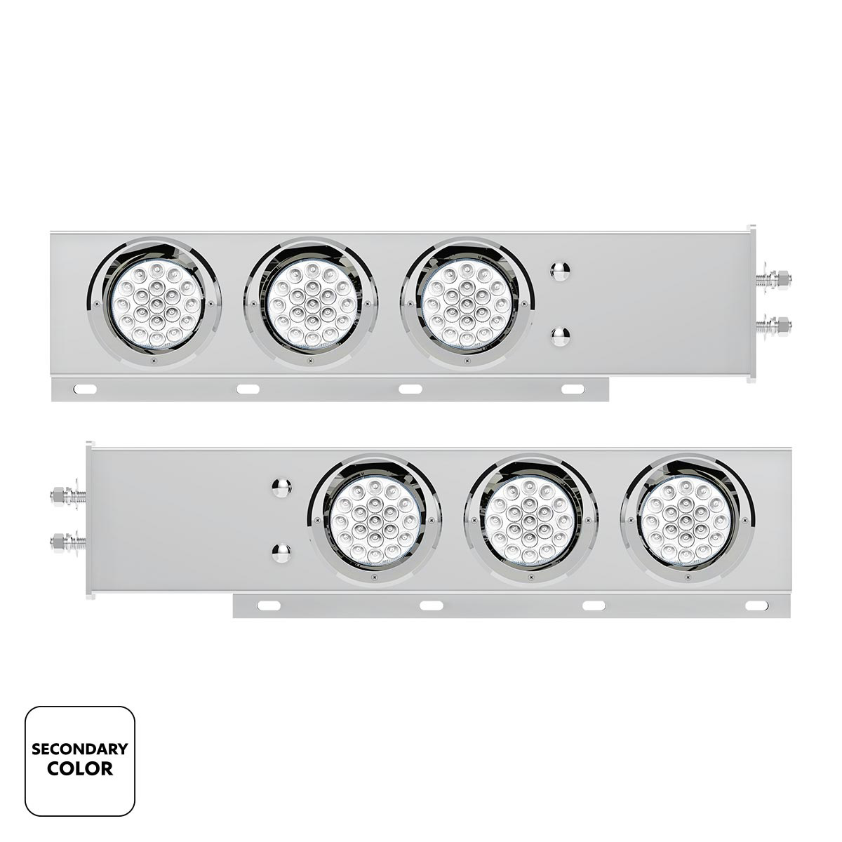 2.5" Bolt Pattern SS Spring Loaded Light Bar With 6X Double Fury 19 LED Lights & Visors-Red & White(Pair) - Thumbnail 3