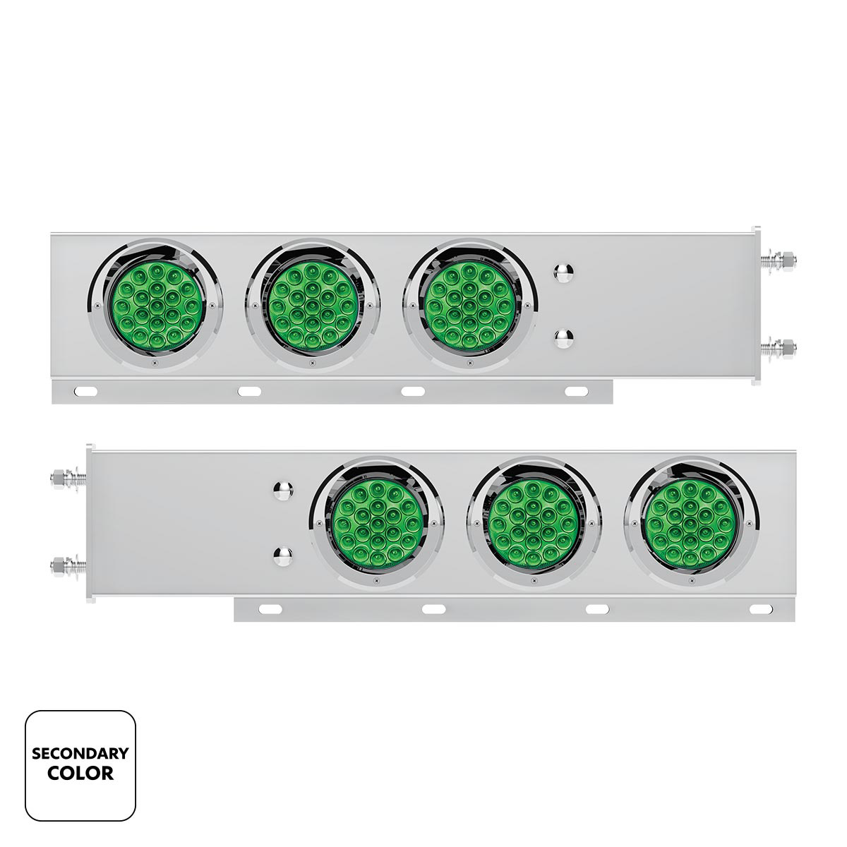 3-3/4" Bolt Pattern SS Spring Loaded Light Bar With 6X Double Fury 19 LED Lights & Visors-Red & Green(Pair) - Thumbnail 3