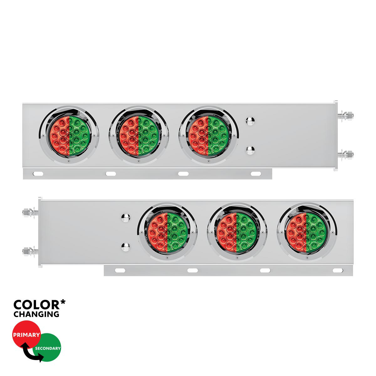 3-3/4" Bolt Pattern SS Spring Loaded Light Bar With 6X Double Fury 19 LED Lights & Visors-Red & Green(Pair) - Thumbnail 7