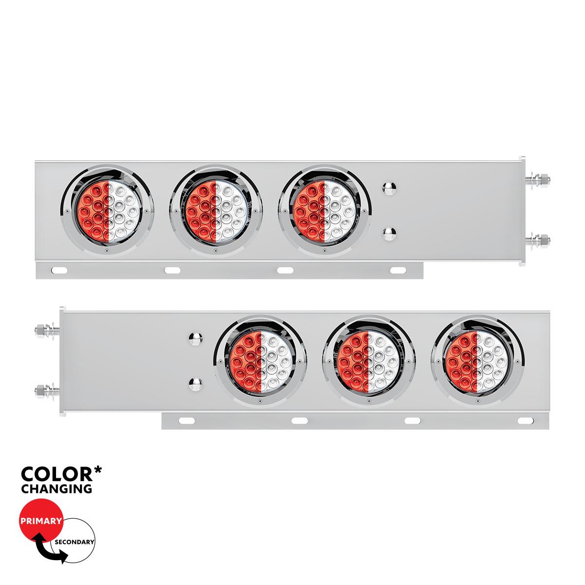 3-3/4" Bolt Pattern SS Spring Loaded Light Bar With 6X Double Fury 19 LED Lights & Visors-Red & White(Pair)