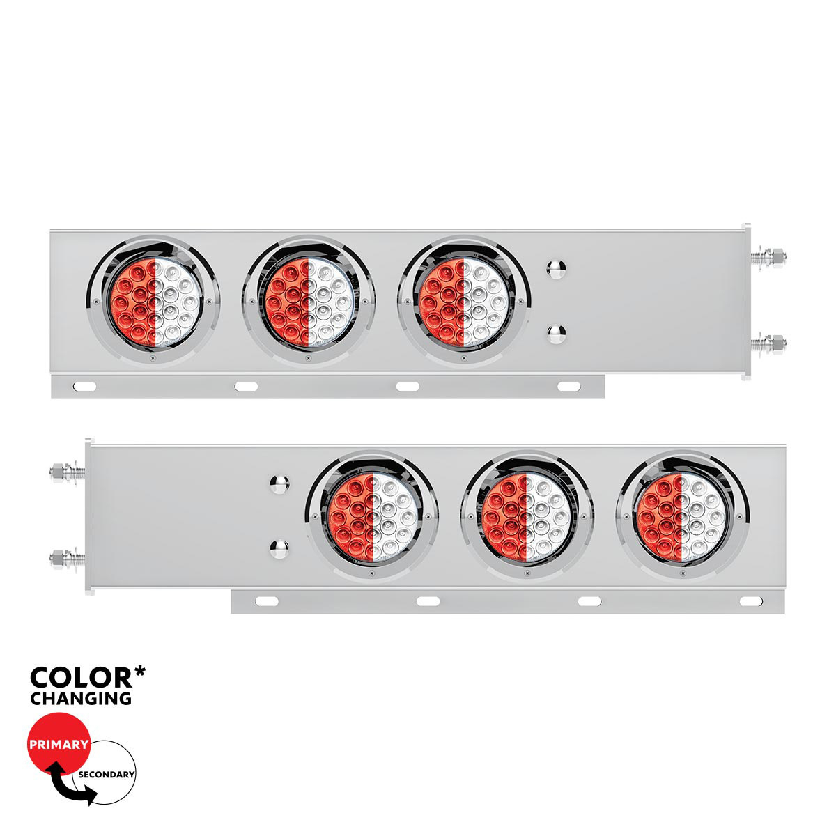 3-3/4" Bolt Pattern SS Spring Loaded Light Bar With 6X Double Fury 19 LED Lights & Visors-Red & White(Pair) - Thumbnail 7