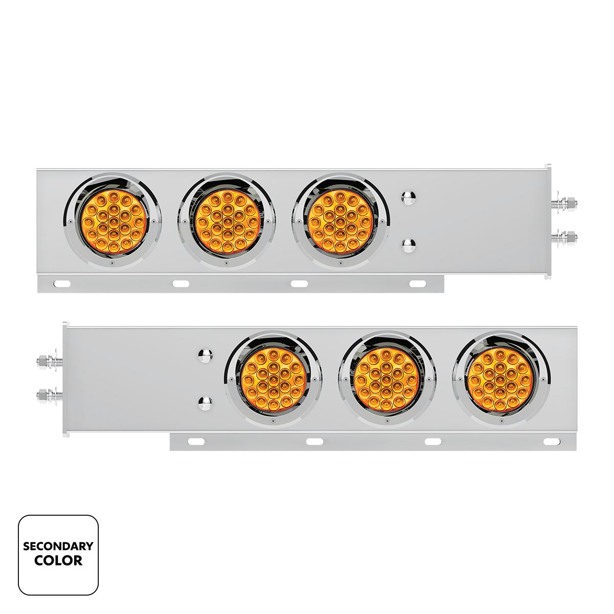 2" Bolt Pattern SS Spring Loaded Light Bar With 6X Double Fury 19 LED Lights & Visors-Red & Amber LED (Pair) - Thumbnail 3