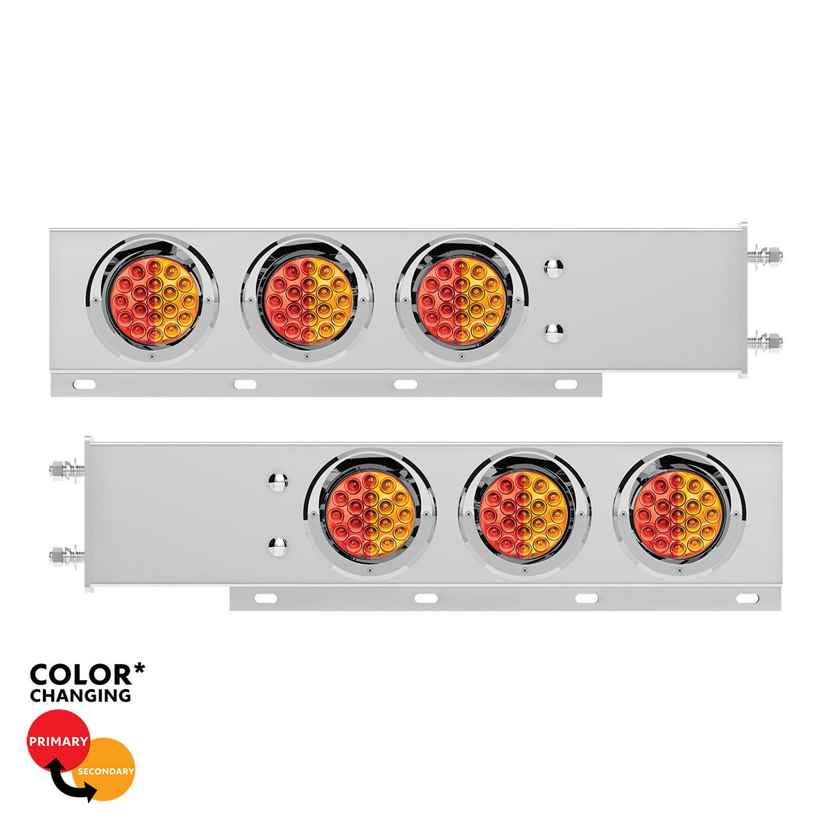 3-3/4" Bolt Pattern SS Spring Loaded Light Bar With 6X Double Fury 19 LED Lights & Visors-Red & Amber(Pair) - Thumbnail 7