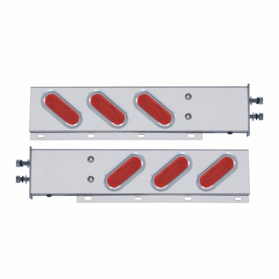 2.5" Bolt Pattern SS Spring Loaded Bar With 6 Oval 12 LED Lights & Visors -Red LED & Lens (Pair)