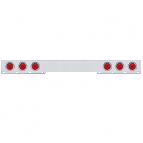 Chrome 1 Piece Rear Light Bar With Six 10 LED 4" Lights & Visors - Red LED/Red Lens