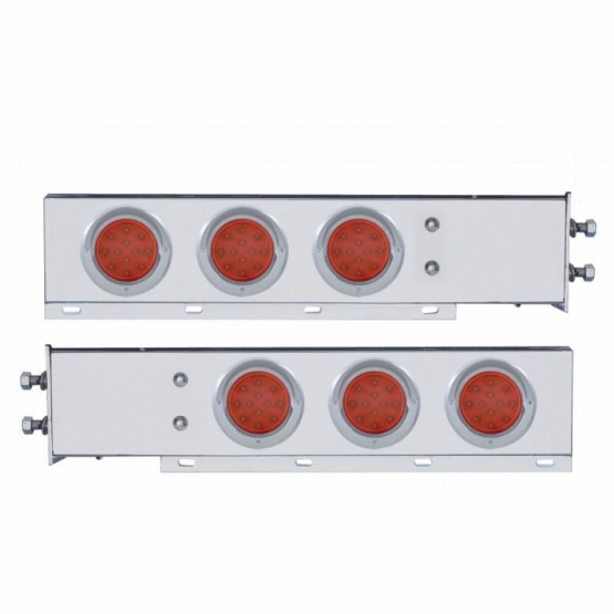 2.5" Bolt Pattern Chrome Spring Loaded Bar W/6X 12 LED 4" Refl. Lights & Visors-Red LED & Lens (Pair)