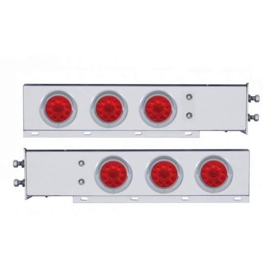 2.5" Bolt Pattern Chrome Spring Loaded Bar W/6X 4" 10 LED Lights & Visors -Red LED & Lens (Pair)