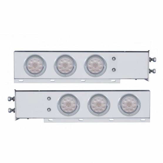 2.5" Bolt Pattern Chrome Spring Loaded Bar W/6X 4" 10 LED Lights & Visors -Red LED/Clear Lens (Pair)