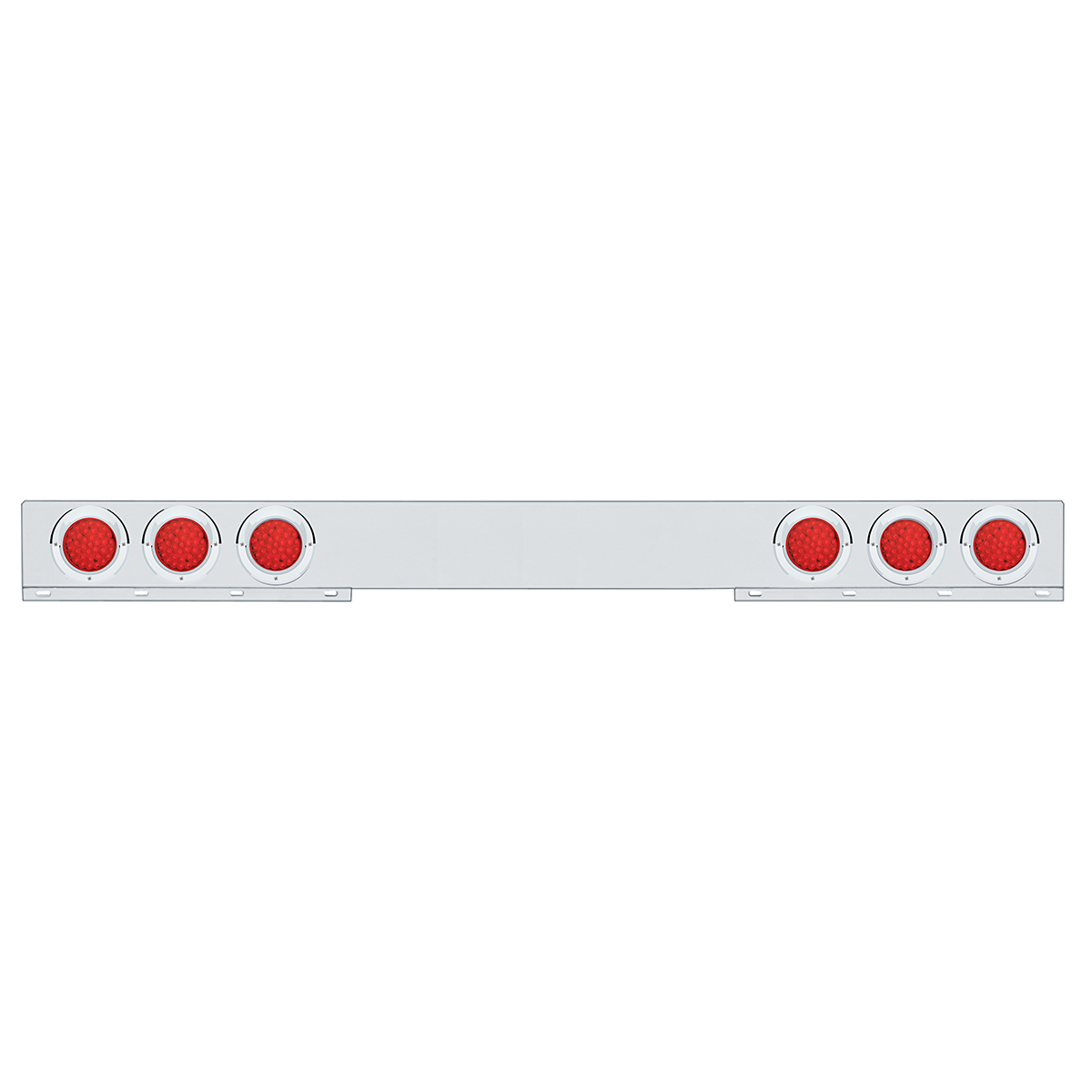 Chrome 1 Piece Rear Light Bar With Six 36 LED 4" Lights & Visors - Red LED/Red Lens - Thumbnail 2