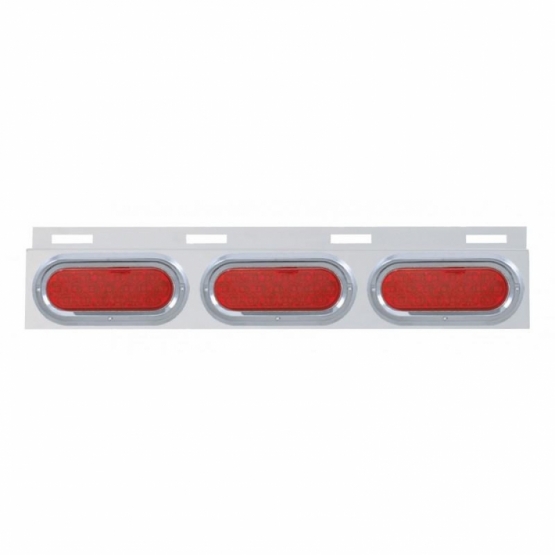 Stainless Top Mud Flap Plate With 3X 19 LED 6" Oval Lights & Visors - Red LED/Red Lens (Each)
