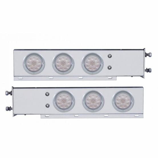 3-3/4" Bolt Pattern SS Spring Loaded Bar With 6X 4" 10 LED Lights & Visors -Red LED/Clear Lens (Pair)