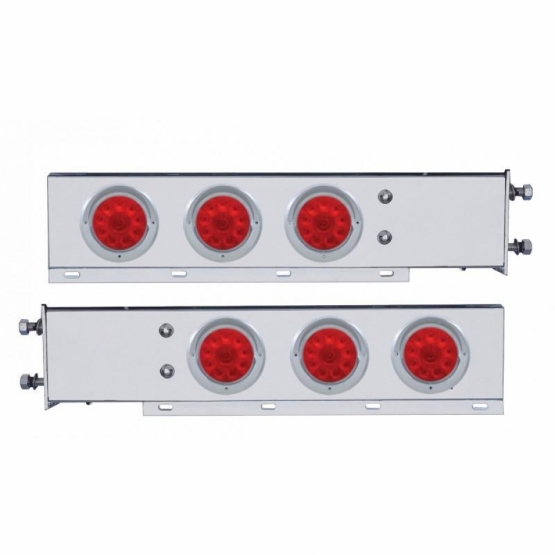 2.5" Bolt Pattern SS Spring Loaded Bar With 6X 4" 10 LED Lights & Visors -Red LED & Lens (Pair)