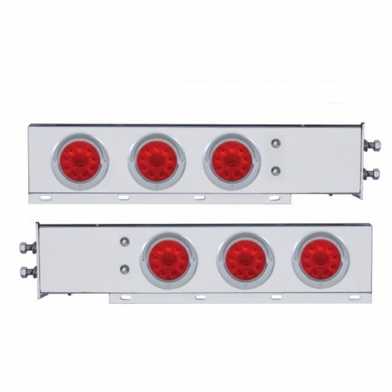 2" Bolt Pattern SS Spring Loaded Bar With 6X 4" 10 LED Lights & Visors -Red LED & Lens (Pair)