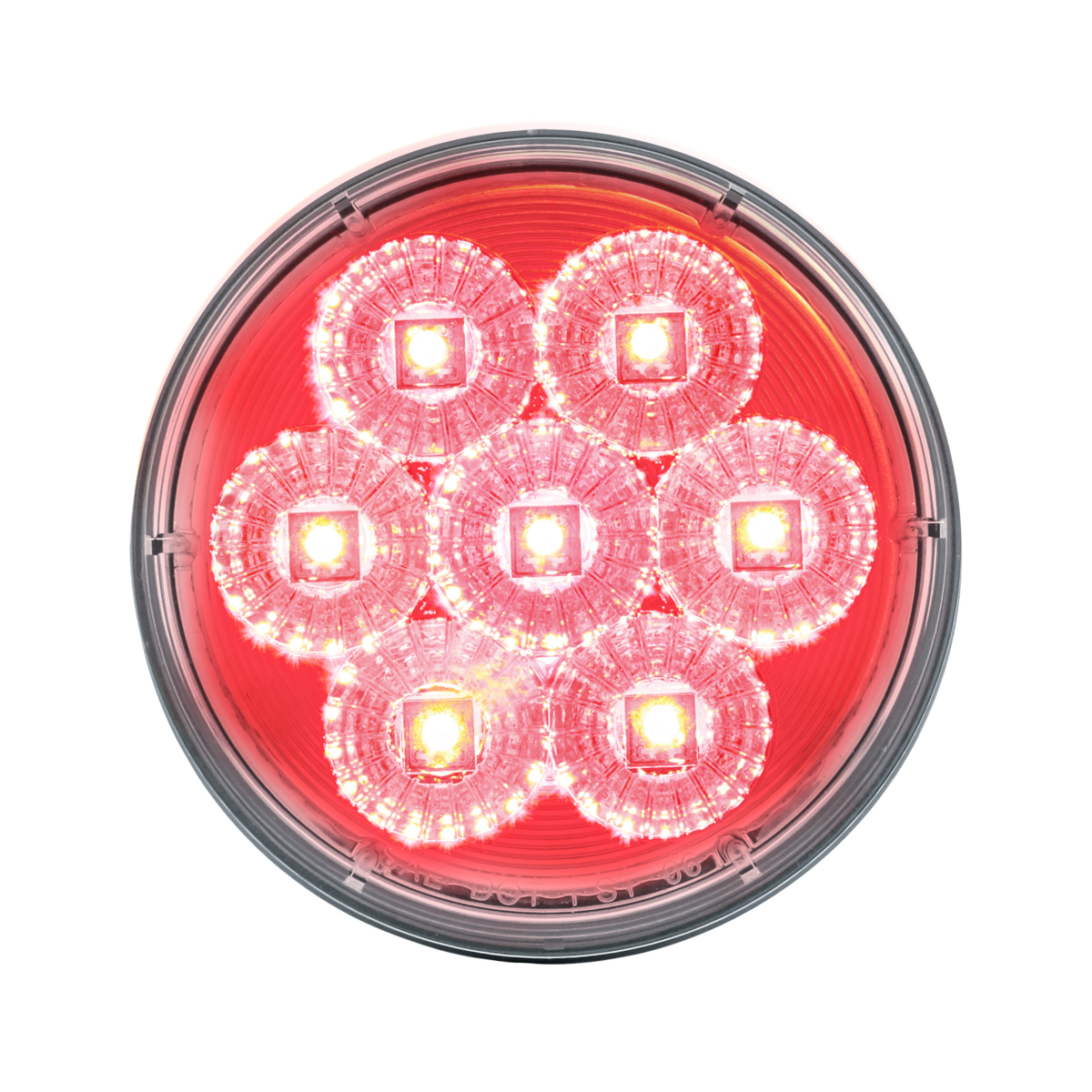 Chrome 1 Piece Rear Light Bar With Six 7 LED 4" Reflector Lights & Visors - Red LED/Clear Lens - Thumbnail 2