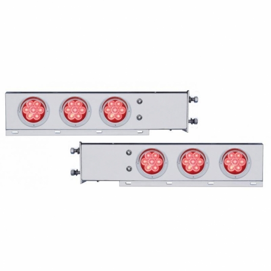 3-3/4" Bolt Pattern Chrome Spring Loaded Bar With 6X 4" 7 Red LED Lights & Visors - Red Lens (Pair)