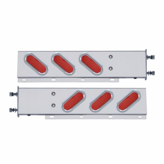 3-3/4" Bolt Pattern SS Spring Loaded Bar With 6" Oval 19 LED Lights & Visors -Red LED & Lens (Pair)