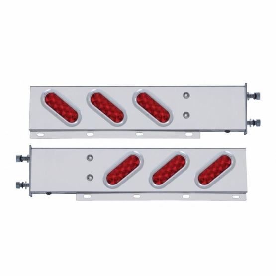 3-3/4" Bolt Pattern SS Spring Loaded Bar With 6 Oval 10 LED Lights & Bezel -Red LED & Lens (Pair)
