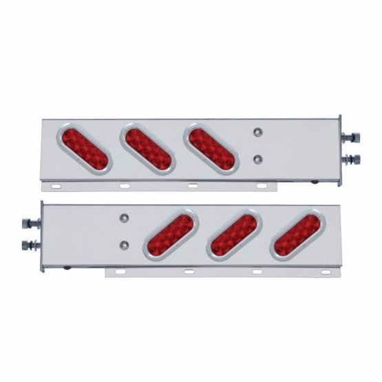2.5" Bolt Pattern SS Spring Loaded Bar With 6 Oval 10 LED Lights & Bezel -Red LED & Lens (Pair)
