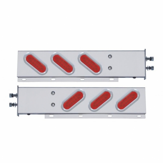 2.5" Bolt Pattern SS Spring Loaded Bar With 6 Oval 12 LED Lights & Bezel -Red LED & Lens (Pair)