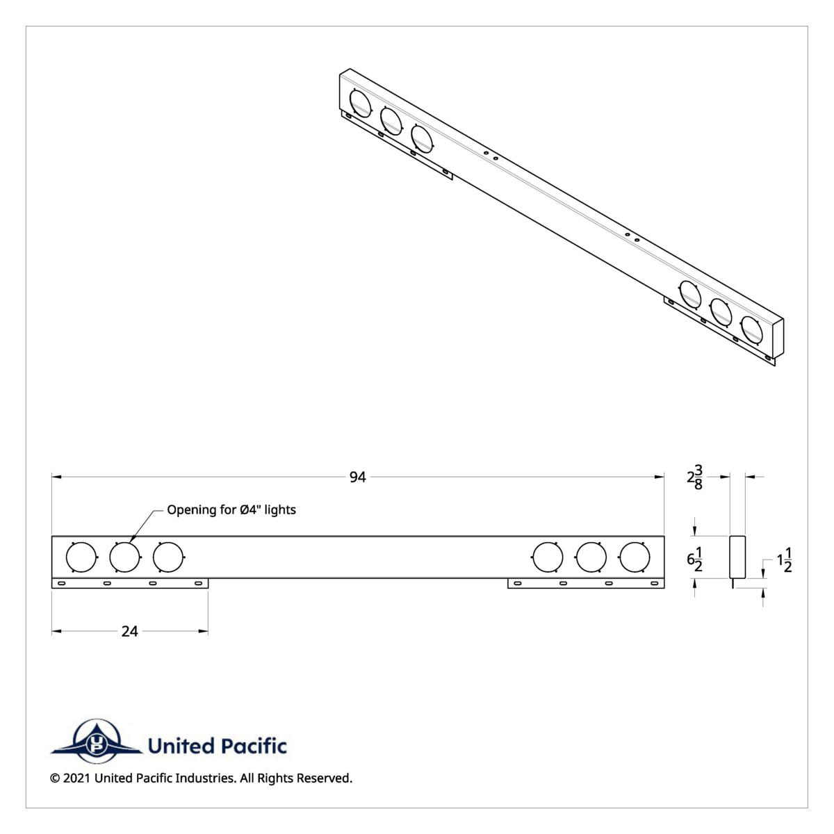 Chrome 1 Piece Rear Light Bar With Six 12 LED 4" Reflector Lights & Bezels - Red LED/Red Lens - Thumbnail 4