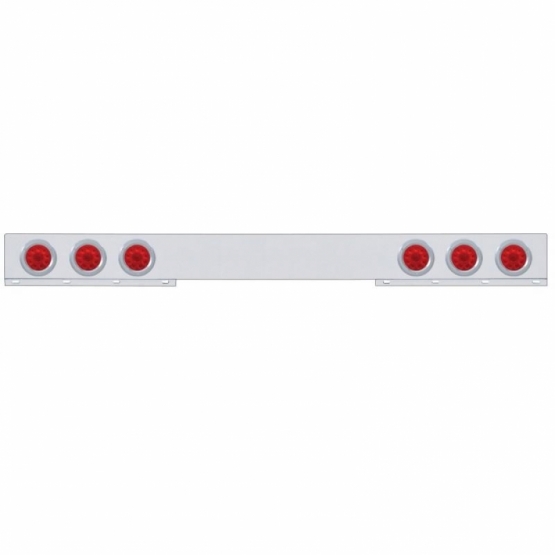 Chrome 1 Piece Rear Light Bar With Six 10 LED 4" Lights & Bezels - Red LED/Red Lens