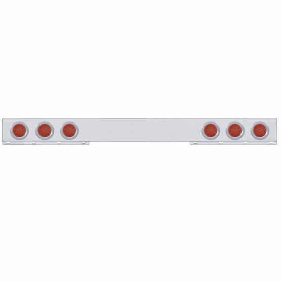Stainless 1 Piece Rear Light Bar With 6X 12 LED 4" Reflector Lights & Bezels - Red LED/Red Lens