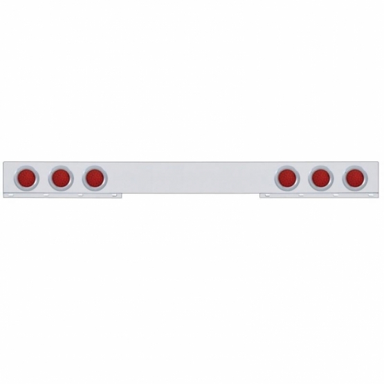 Chrome 1 Piece Rear Light Bar With Six 36 LED 4" Lights & Bezels - Red LED/Red Lens