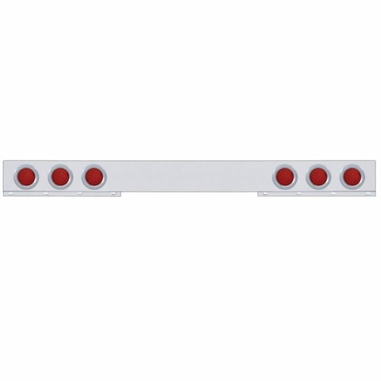 Stainless 1 Piece Rear Light Bar With 6X 36 LED 4" Lights & Bezels - Red LED/Red Lens
