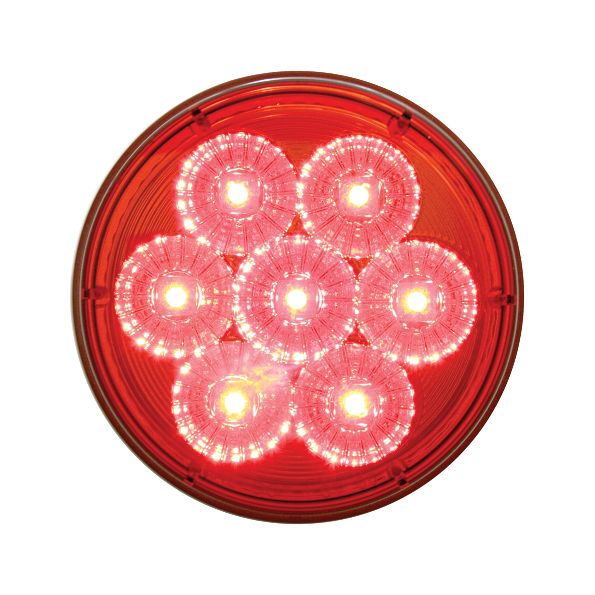 Chrome 1 Piece Rear Light Bar With Six 7 LED 4" Reflector Lights & Bezels - Red LED/Red Lens - Thumbnail 2