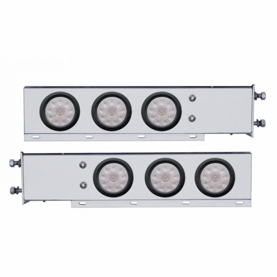 3-3/4" Bolt Pattern Deluxe SS Spring Loaded Bar W/6X 10 LED 4" Lights -Red LED/Clear Lens (Pair)