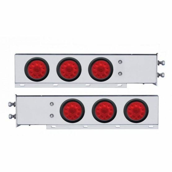 2.5" Bolt Pattern Chrome Spring Loaded Bar W/6X 4" 10 LED Lights -Red LED & Lens (Pair)