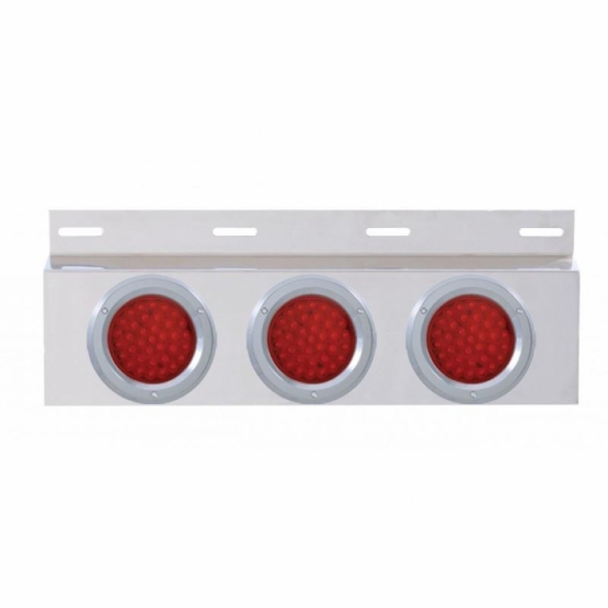 Stainless Top Mud Flap Plate With 3X 36 LED 4" Lights & Grommets - Red LED/Red Lens (Each)