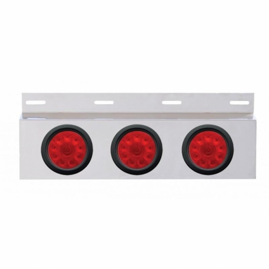 Stainless Top Mud Flap Plate With 3X 10 LED 4" Lights & Grommets - Red LED/Red Lens (Each)