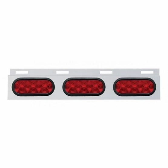 Stainless Top Mud Flap Plate With Three 10 LED Lights & Grommet - Red LED/Red Lens (Each)