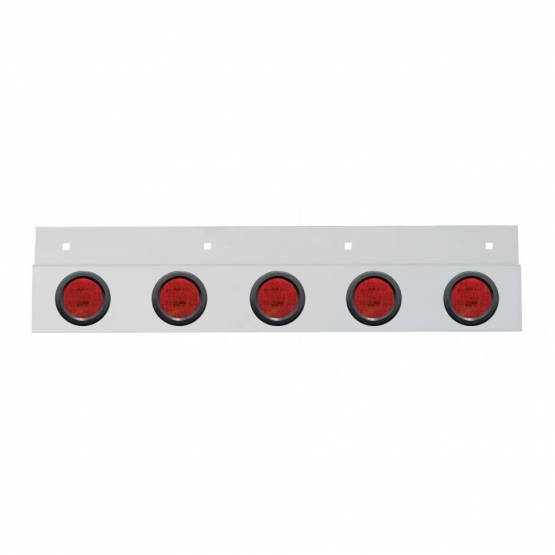 Stainless Top Mud Flap Plate With 5X 9 LED 2" Lights & Grommets - Red LED/Red Lens (Each)