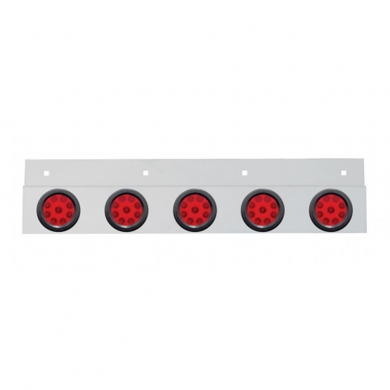 Stainless Top Mud Flap Plate With 5X 9 LED 2" Reflector Lights & Grommets - Red LED/Red Lens (Each)