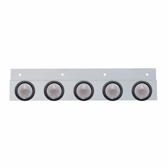 Stainless Top Mud Flap Plate With 5X 9 LED 2" Beehive Lights & Grommets - Red LED/Clear Lens (Each)