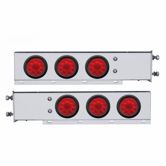 3-3/4" Bolt Pattern SS Spring Loaded Bar With 6X 4" 10 LED Lights -Red LED & Lens (Pair)