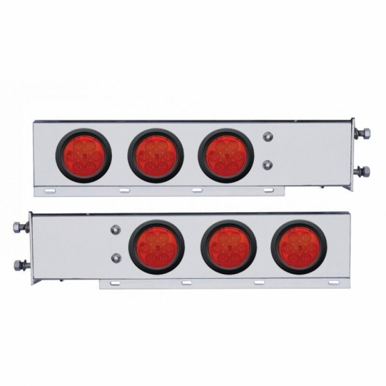 2.5" Bolt Pattern SS Spring Loaded Bar With 6X 4" 7 LED Lights -Red LED & Lens (Pair)