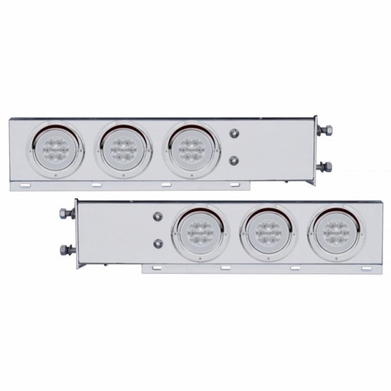 3-3/4" Bolt Pattern SS Spring Loaded Bar With 6X 21 LED 4" GloLight & Visors -Red LED/Clear Lens (Pair)