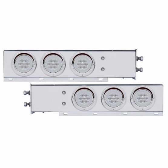 2.5" Bolt Pattern Chrome Spring Loaded Rear Bar W/6X 21 Red LED 4" GloLight & Visors-Clr Lens (Pair)