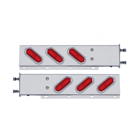 3-3/4" Bolt Pattern SS Spring Loaded Bar With 6X 22 Red LED 6" Oval GloLight & Visor -Red Lens (Pair) - Thumbnail 2