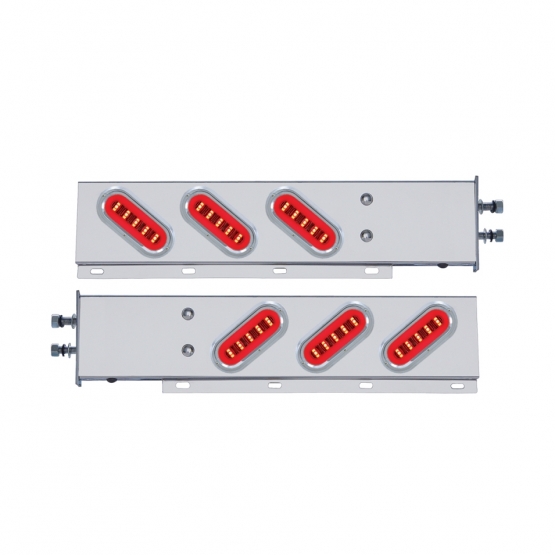 2.5" Bolt Pattern SS Spring Loaded Bar With 6X 22 Red LED 6" Oval GloLight & Visor -Clear Lens (Pair)
