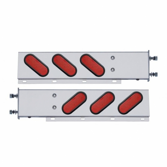 3-3/4" Bolt Pattern SS Spring Loaded Bar With 6" Oval 19 LED Lights -Red LED & Lens (Pair)