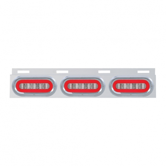 Stainless Top Mud Flap Bracket With 3X 22 LED 6" Oval GloLight & Visors - Red LED/Clear Lens (Each) - Thumbnail 2