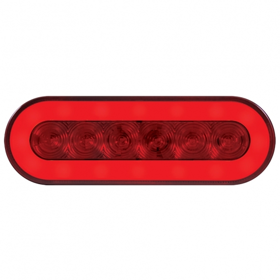 Stainless Top Mud Flap Bracket With 3X 22 LED 6" Oval GloLight & Grommets - Red LED/Red Lens (Each) - Thumbnail 3
