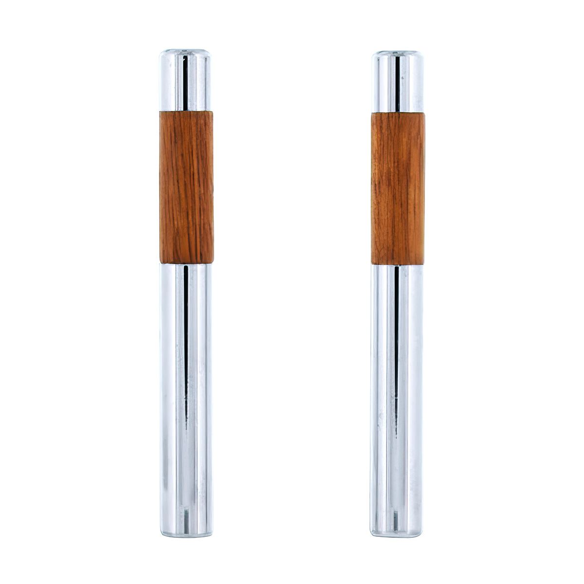 Chrome/Walnut Tube Door Lock Knobs (2Pc/Set)